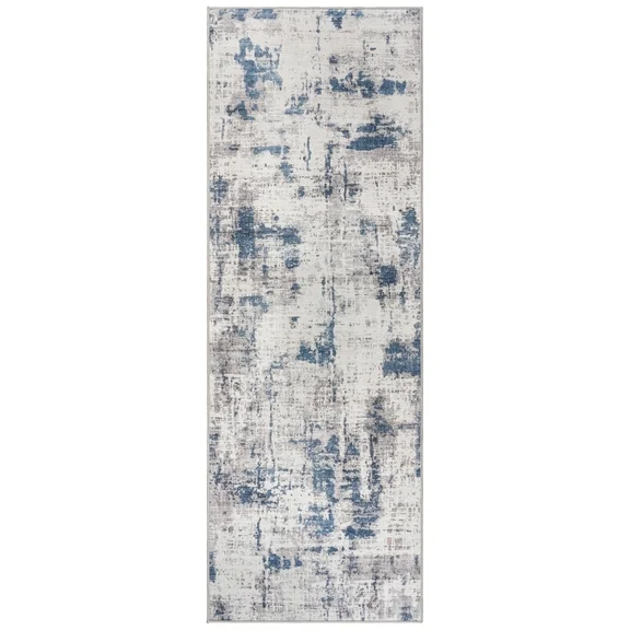 Crystal Print Cenis Blue/Grey Modern Industrial Abstract Non-Slip Washable Indoor Area Rug Runner, 2x6