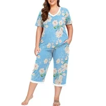 Cueply Women Plus Size Pajamas Set Short Sleeve Pjs Sleepwear Loungewear Nightwear with Pockets