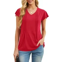 Cueply Womens Casual Tops Summer Short Sleeve V Neck T Shirts Loose Tunic Tops