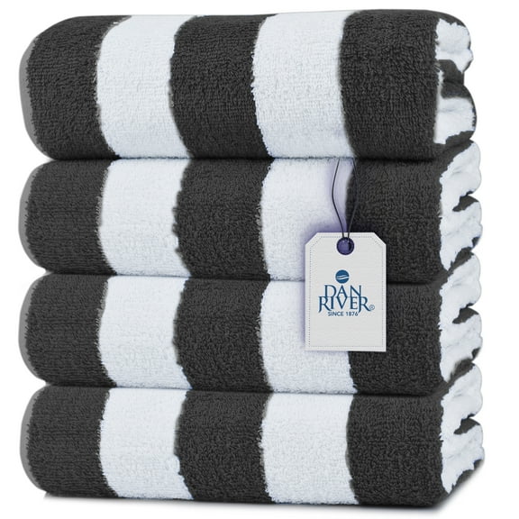 DAN RIVER 100% Cotton Cabana Pool Towels| Bath Sheet Towel| Quick Dry| Oversized Bath Towels| Ideal for Beach Home Gym Travel Spa Hotel | 500GSM - 30”x60”| Pack of 4 |Gray Stripe Towels Set