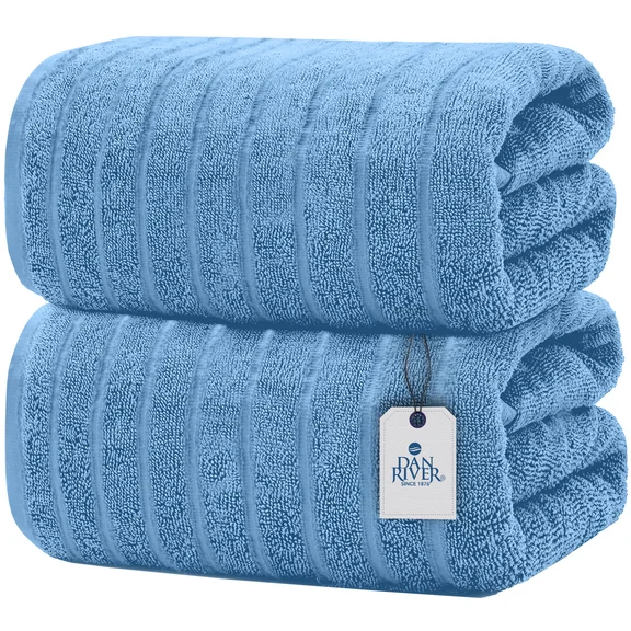 DAN RIVER Bath Sheets Set of 2 – 550 GSM Soft & Absorbent Sheets with Speed Breaker Design – 100% Cotton Large Bath Towels for Bathroom, Home, Hotel, Spa – 35”x70” in M Blue