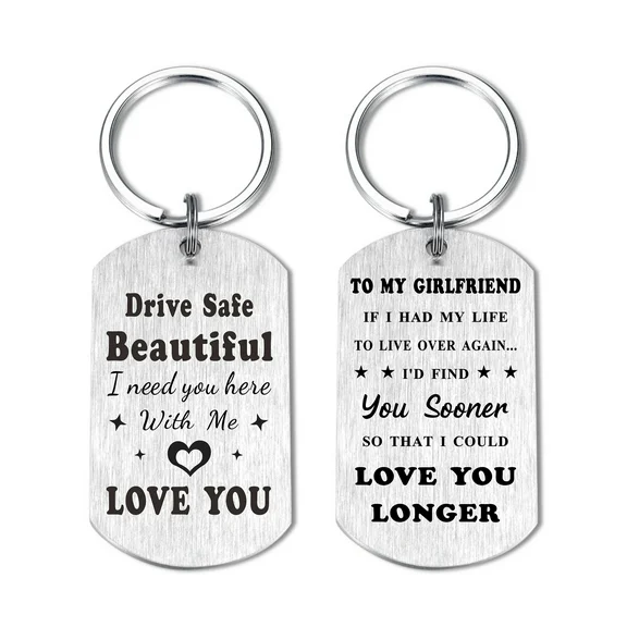 DEGASKEN Girlfriend Gifts for Anniversary Valentine Birthday, Love Keychain Gifts for Her, Metal Engraved(Sliver)