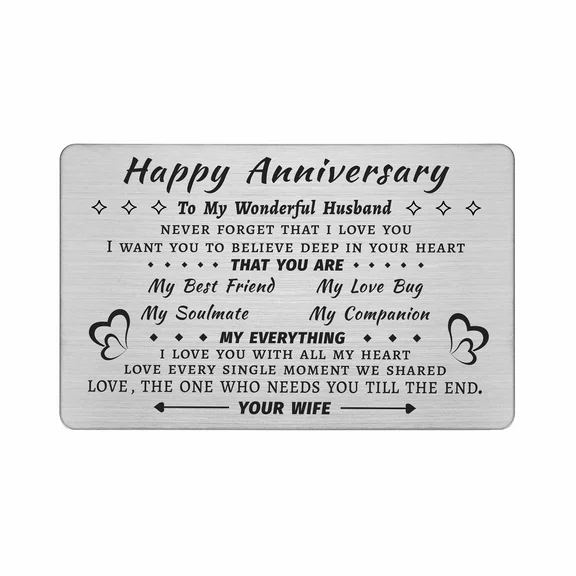 DEGASKEN Husband Anniversary Greeting Cards Gift for Him Men, Needs You Till the End, Metal Wallet Card