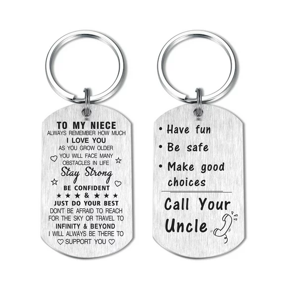 DEGASKEN Niece Gifts from Uncle, Inspirational Keychain for Teen Girls Birthday Christmas Graduation, Metal Engraved