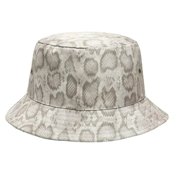 Daisy Rose Bucket Hat - Unisex Packable Summer Travel Beach Sun Hat - Cream Snake