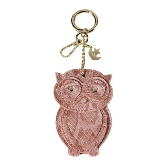 Daisy Rose Owl Keychain with Clasp and Key FOB Ring - PU Vegan Leather Small Decoration for Handbags for Womens Backpacks - Pink Snake