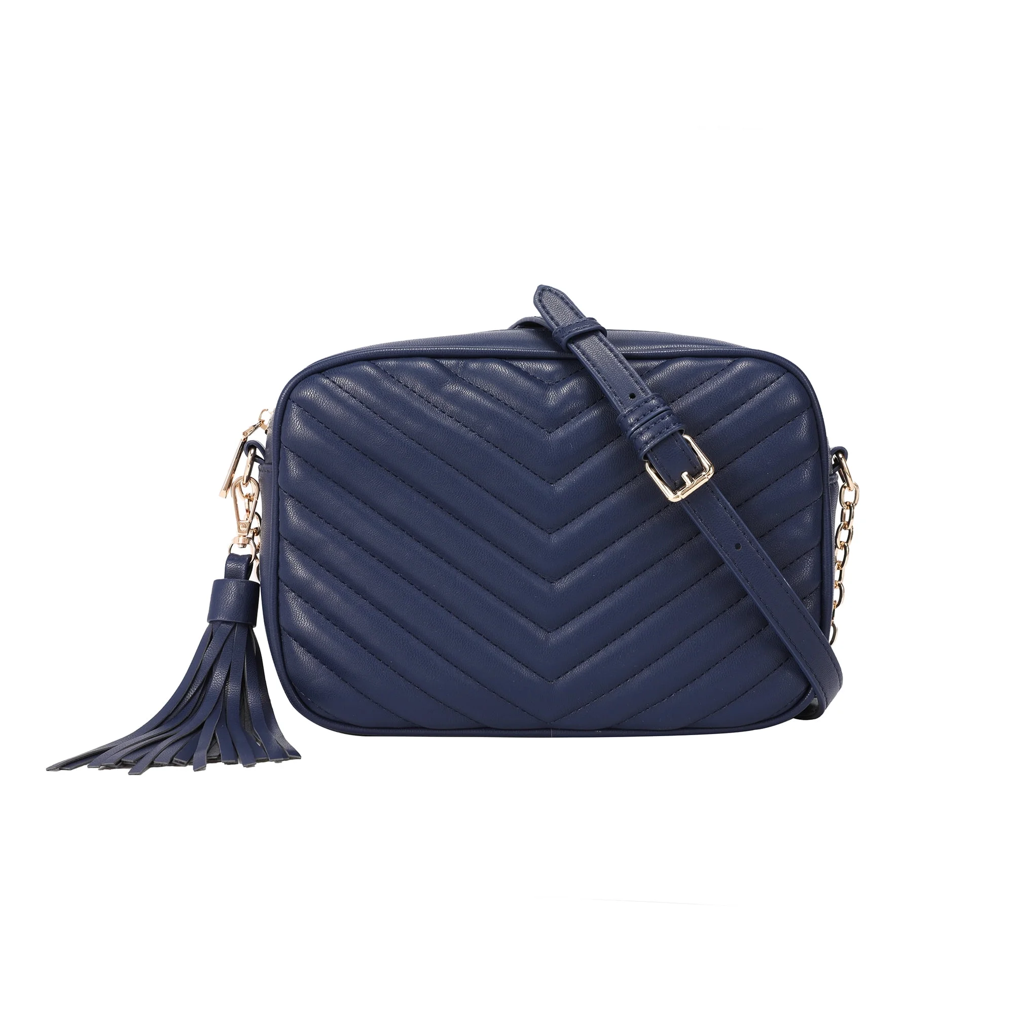 Daisy Rose Quilted Cross body bag with tassle - PU Vegan Leather - Navy