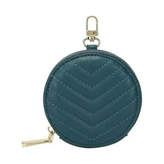 Daisy Rose Round Coin Purse Pouch Change Wallet Holder for Women with clasp - PU Vegan Leather - Turquoise