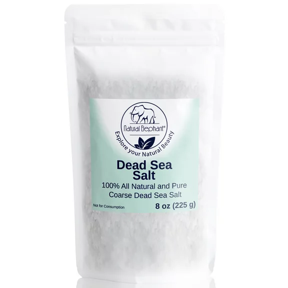 Dead Sea Salt Coarse Grain 8 oz (226 g) by Natural Elephant 100% Natural &amp; Pure for Psoriasis Eczema Acne &amp; Other Dermatological Needs