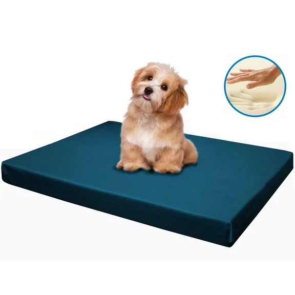 Dogbed4less Memory Foam Platform 29"x18"x3" Dog Bed, Crate Mattress with Pacific Blue Waterproof Removable Cover