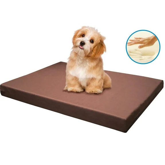 Dogbed4less Memory Foam Platform 34"x27"x3" Dog Bed, Crate Mattress with Brown Waterproof Removable Cover