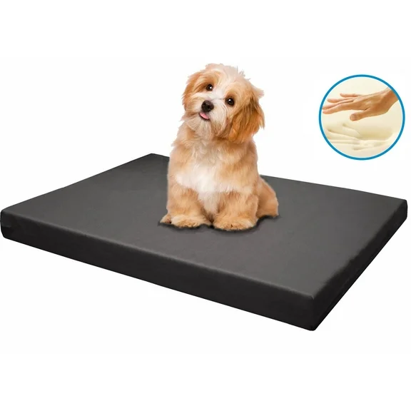 Dogbed4less Memory Foam Platform 35"x22"x3" Dog Bed, Crate Mattress with Space Gray Waterproof Removable Cover