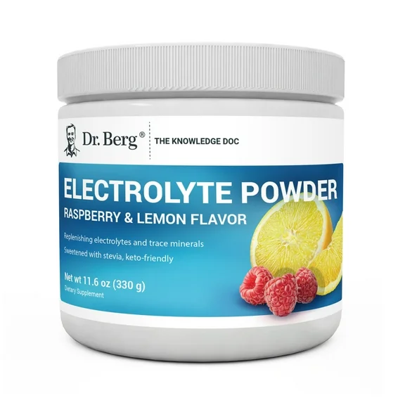 Dr. Berg Electrolyte Powder - Raspberry & Lemon Hydration Powder, 50 Servings