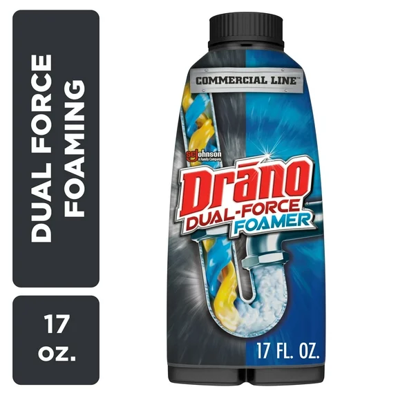 Drano Dual-Force Foamer, Hair and Drain Clog Remover, Commercial Line, 17 oz