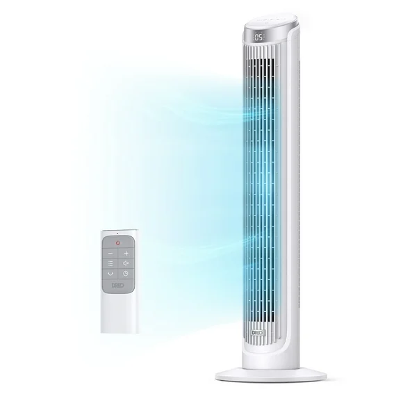 Dreo Tower Fan for Home 40 Inch, 90° Oscillating Bladeless Fan with Remote, 5 Speeds, 4 Modes, 12H Timer, LED Display with Touch Control, Quiet Floor Fan for Bedroom, White