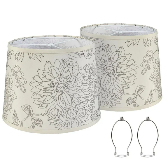 Drum Lampshades Set of 2, Fabric Lampshades for Table Lamps Floor Lamps, Medium Lampshades 13" Top x 11" Bottom x 10" High, Natural Linen Hand Crafted, Lamp Shade Harp Holder Included