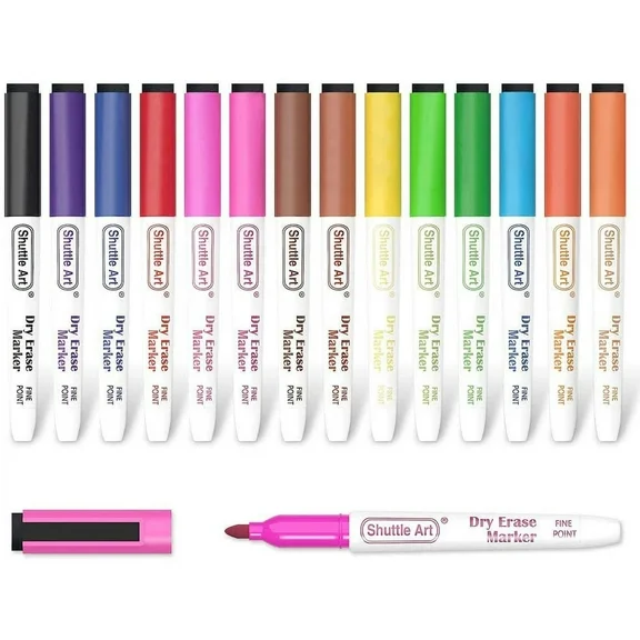 Dry Erase Markers, Shuttle Art 15 Colors Magnetic Whiteboard Markers with Erase,Fine Tip Dry Erase Markers Perfect For Writing on Whiteboards, Dry-Erase Boards,Mirrors for School Supplies