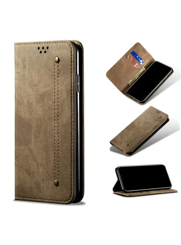 Dteck Flip Wallet Case for Samsung Galaxy S24 Ultra, Premium PU Leather Magnetic Folio Cover with Card Holder Kickstand Shockproof Durable Protective TPU Phone Case,Khaki