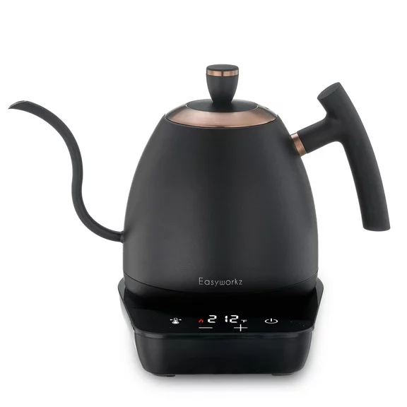 Easyworkz Electric Gooseneck Pour Over Stainless Steel Coffee Kettle, 27 oz Temperature Control 1200W Quick Heating, Rose Gold Black