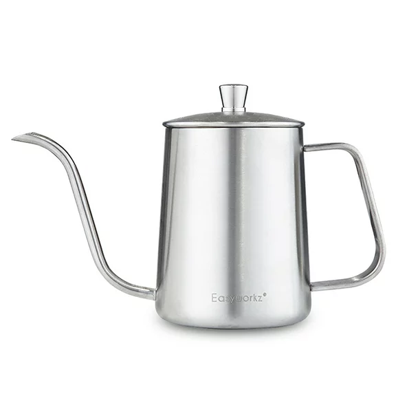 Easyworkz Gage Gooseneck Pour Over Coffee Kettle 12 oz Stainless Steel Hand Drip Coffee Pot, Brushed Silver