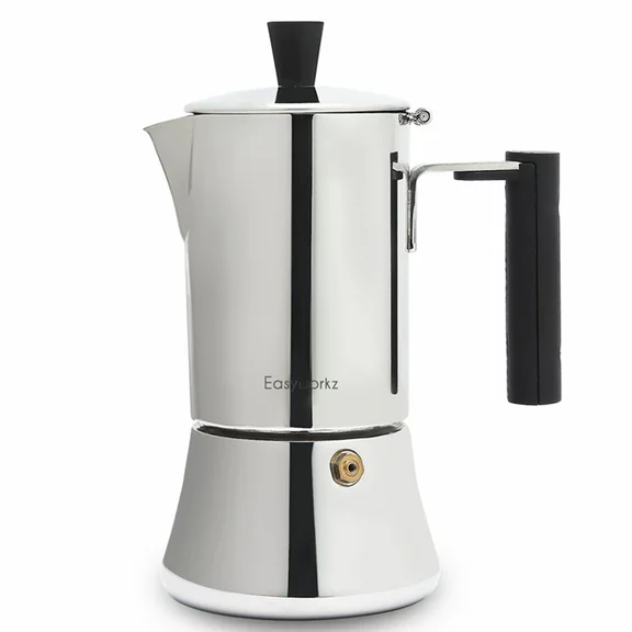 Easyworkz Pedro 4 Cup Stovetop Espresso Maker Stainless Steel Italian Coffee Maker Greca Moka Pot for Induction, 6.8 oz