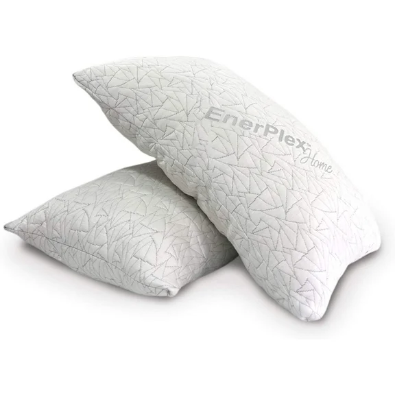 EnerPlex 2-Pack Luxury Never-Flat Queen Pillows, CertiPUR-US Certified Adjustable Shredded Memory Foam Queen Size Pillow, Machine Washable, Bamboo Cover, 30x20 Lifetime Promise, Will Not Go Flat