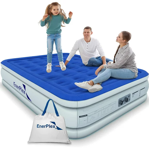 EnerPlex Air Mattress with Built-in Pump - Double Height Inflatable Mattress for Camping, Home & Portable Travel - Queen, 18 Inch