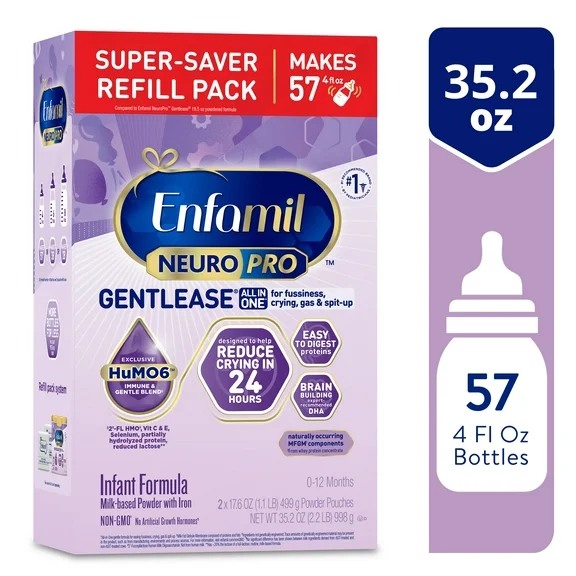  Enfamil NeuroPro Gentlease Baby Formula, Infant Formula Nutrition, Brain Support that has DHA, HuMO6 Immune Blend, Designed to Reduce Fussiness, Crying, Gas & Spit-up in 24 Hrs, Refill Box, 35.2 Oz
