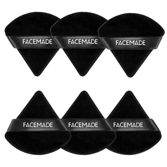 FACEMADE 6 Pcs Triangle Velour Face Powder Puff Set with Case, Wet and Dry Use Beauty Makeup Tool