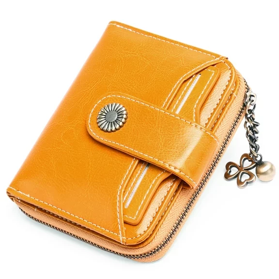 FALAN MULE Small Wallet for Women Leather RFID Blocking Bifold Zipper Pocket Card Holder with ID Window