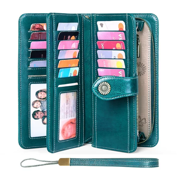 FALAN MULE Wristlet Wallets for Women Genuine Leather RFID Blocking Large Capacity Trifold Ladies Wallet