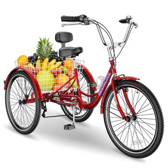 FICISOG Adult Tricycle 7 Speed, 20/24/26 Inch Adult Trike with Basket, 3 Wheel Bikes Tricycle for Adults Women Men Seniors, Cruise Trike for Shopping Picnic