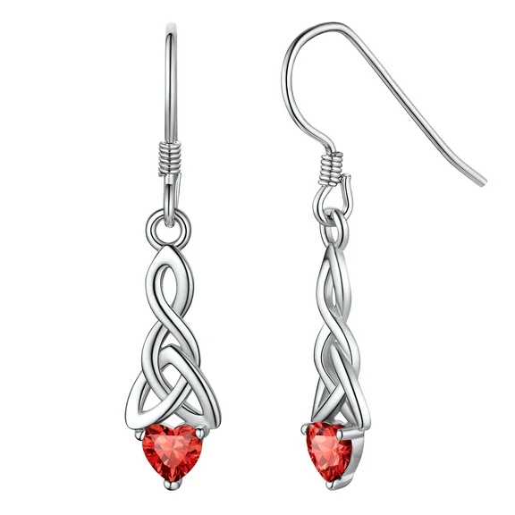 FaithHeart 925 Sterling Silver Birthstone Earrings for Women July Heart Earrings Celtic Knot Dangle Ear Drops Birthday Jewelry Gift