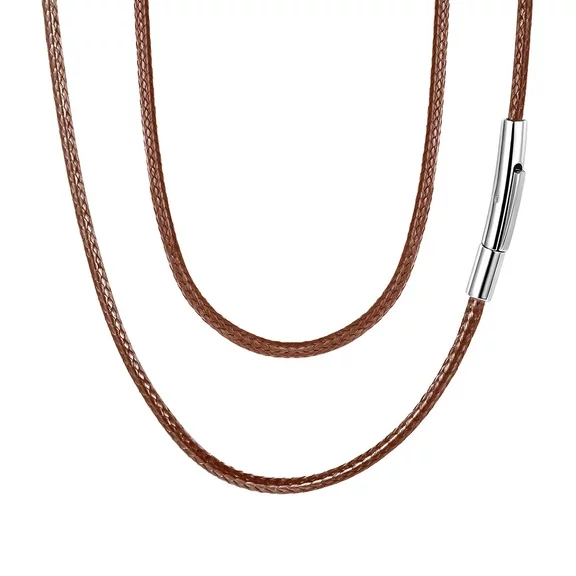 FaithHeart Braided Leather Cord Necklace for Men 2MM Brown Woven Wax Rope Chain Jewelry