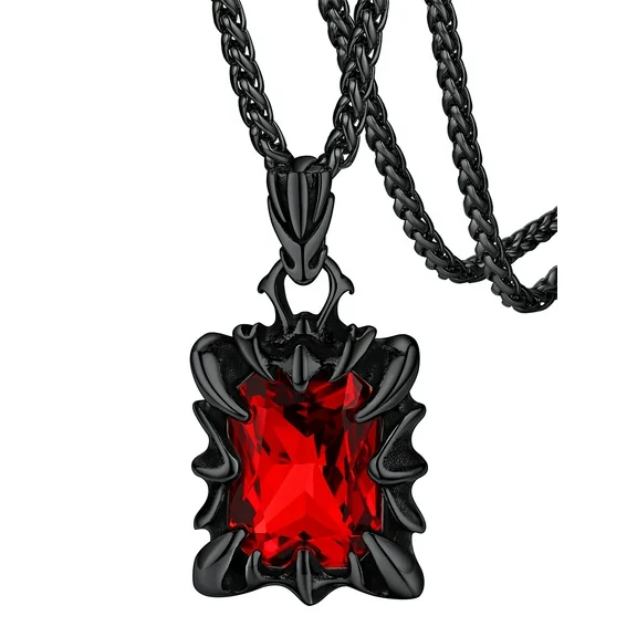FaithHeart Red Stone Dragon Claw Pendant Necklace for Men Vintage Punk Biker Gothic Claw Protection Necklace Jewelry Gift