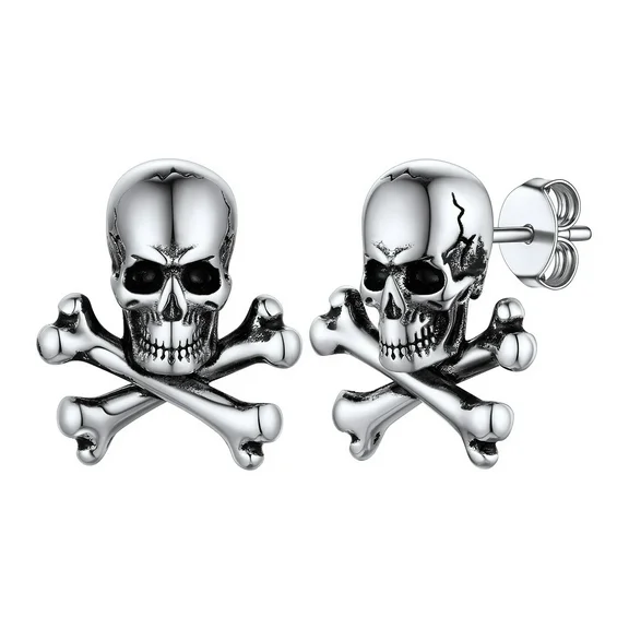 FaithHeart Skull Bone Earrings for Men Stainless Steel Gothic Stud Earrings Punk Skeleton Halloween Jewelry Gift
