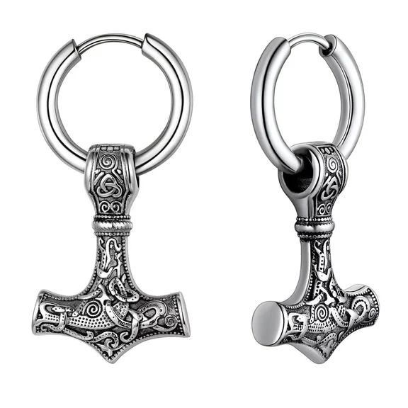 FaithHeart Thor Hammer Ear Drops Norse Viking Earrings Stainless Men Women Punk Jewelry