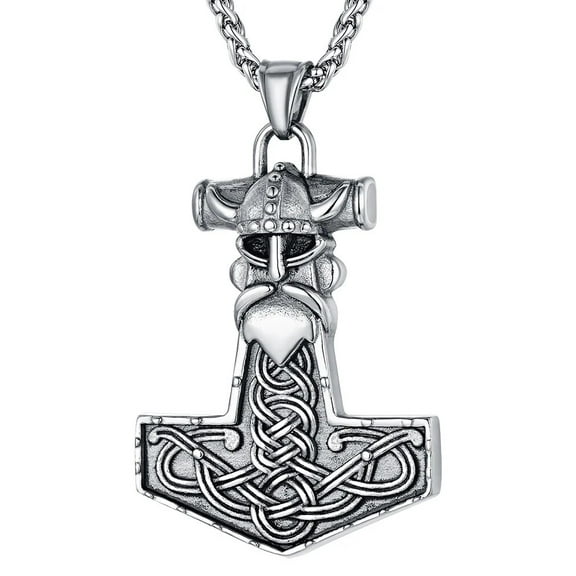 FaithHeart Thors Hammer Odin Necklace for Men Viking Jewelry Norse Mythology Amulet Nordic Mjolnir Pendant Silver