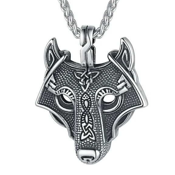 FaithHeart Viking Wolf Head Necklace for Men Norse Pendant Charms Celtic Amulet Jewelry Gift