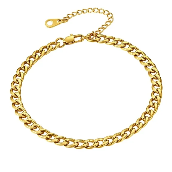 FindChic Ankle Chain Bracelets for Women or Girls,18K Gold Cuban Curb/Figaro Beach Foot Jewelry 8"-10" Adjustable Anklet Chain, with Box