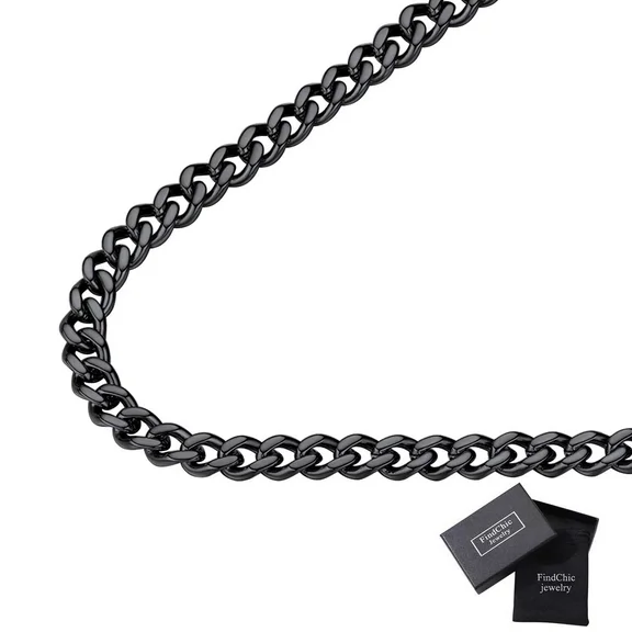 FindChic Men Curb Link Chain Necklace Black Chunky Hip Hop Neck Chains for Boys，5MM/26Inch