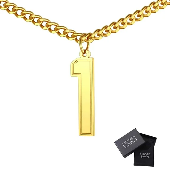 FindChic Sports Jersey Number 0 to 9 Pendant Necklaces for Men,Boys Black Number Necklace Jewelry, with Gift Box