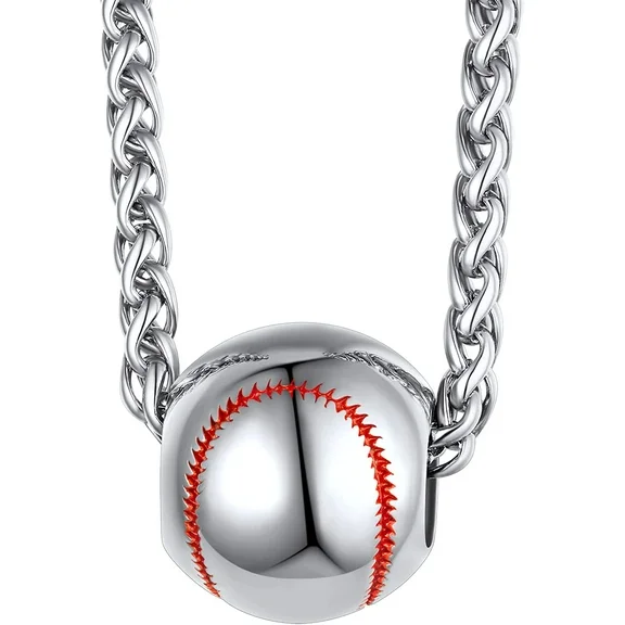 FindChic Sports Stainless Steel Baseball Necklaces for Men,Boys Ball Chain Pendant Jewelry 22inch,with Gift Box