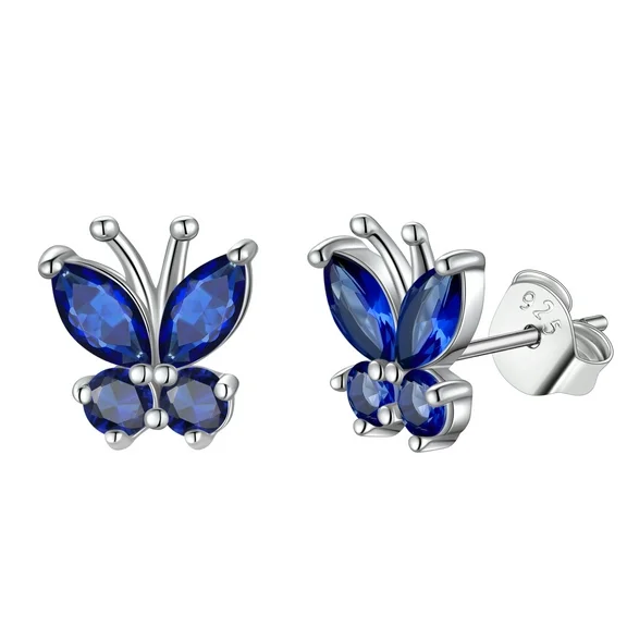 FindChic Women S925 Sterling Silver Butterfly Stud Earrings for Girls With September Birthstone Bling Simulated Diamond Hypoallergenic Tiny Earrings,with Gift Box