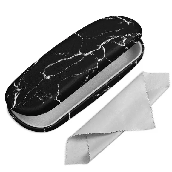 Fintie Hard Shell Eyeglasses Case, Portable Protective Glasses Cover Eyeglass Holder Box with Cleaning Cloth for Men Women, Marble Black