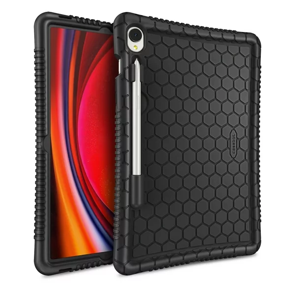 Fintie Silicone Case for Samsung Galaxy Tab S9 11" / S9 FE 10.9" 2023, [S Pen Holder] Honey Comb Series Kids Friendly Light Weight Shock Proof Protective Cover, Black