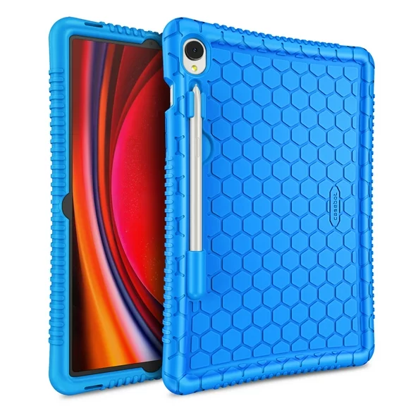 Fintie Silicone Case for Samsung Galaxy Tab S9 11 Inch 2023 Model (SM-X710/X716B/X718U), [S Pen Holder] Honey Comb Series Kids Friendly Light Weight Shock Proof Protective Cover, Blue