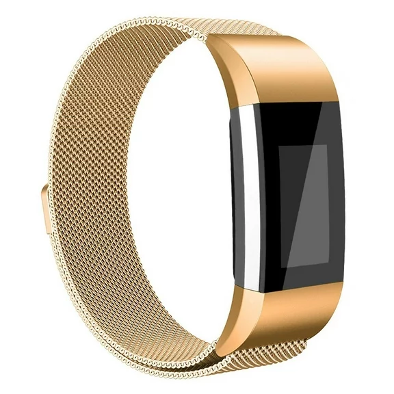 Fitbit Charge 2 Bands Band Replacement Accessories Small Large Mesh Stainless Steel Magnet Clasp Gold, Large