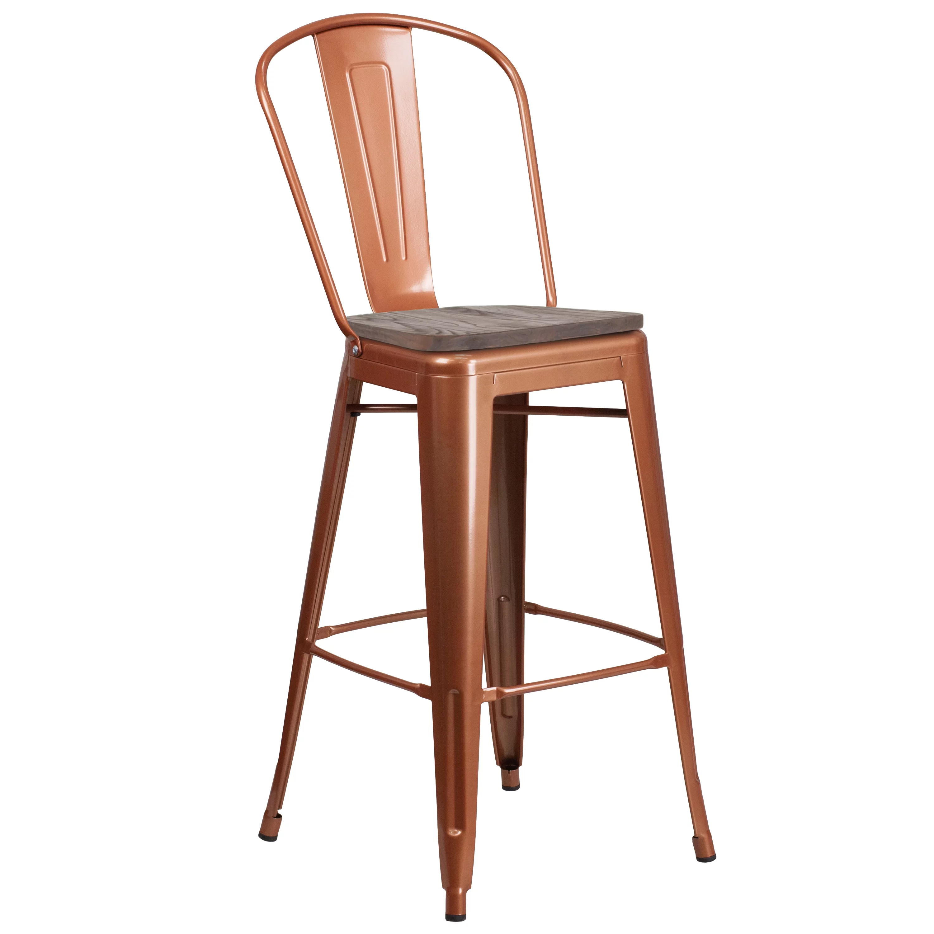 Flash Furniture Cindy 30" High Copper Metal Barstool with Back and Wood Seat