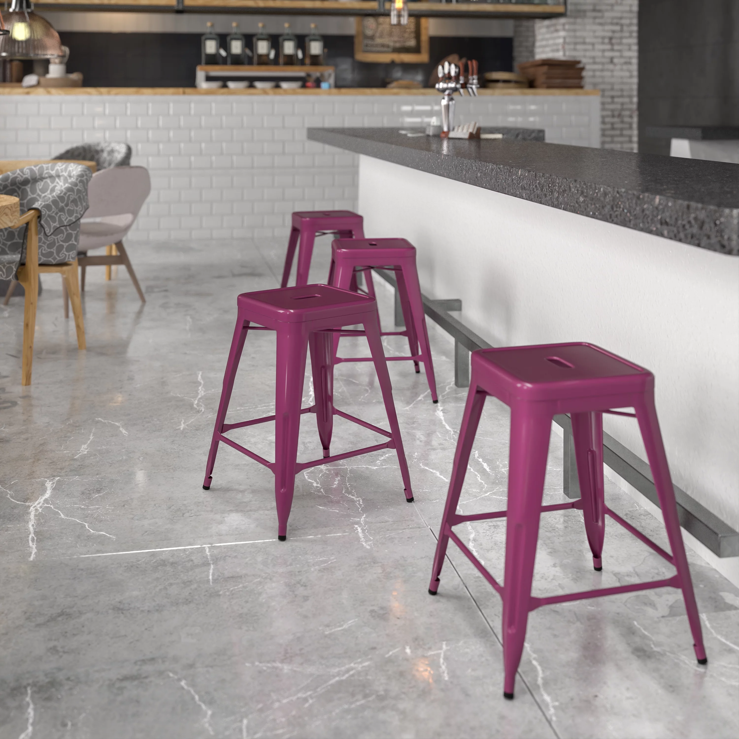 Flash Furniture Commercial Grade 24" High Backless Purple Indoor-Outdoor Counter Height Stool